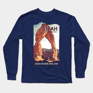 Arches National Park, Utah - for adventure lover, camping, hiking, outdoor, wildflower, mountain, waterfall, road trip, desert, Retro vintage comic style design Long Sleeve T-Shirt